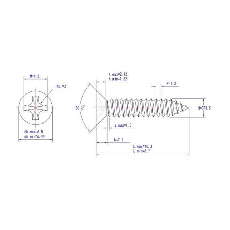 3,5x9,5 Plateskrue 50 stk Senkehode Syrefast A4