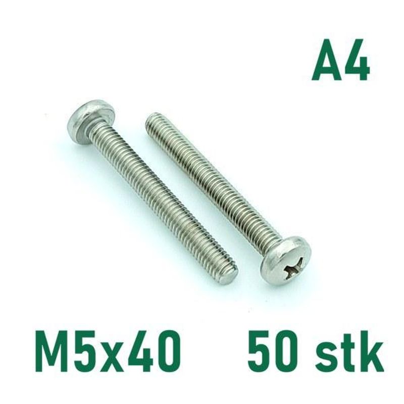 M5x40 Maskinskrue 50 stk Panhode Syrefast A4