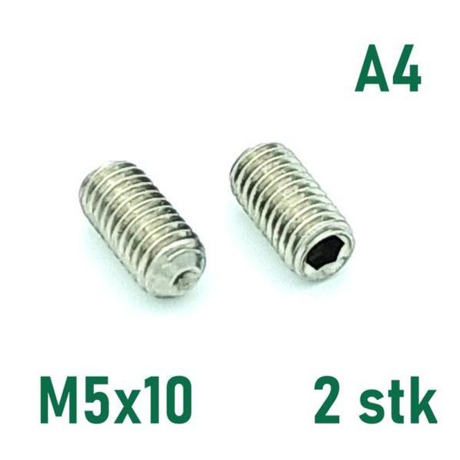 Hovedbilde M5x10 Settskrue 2 stk Syrefast A4