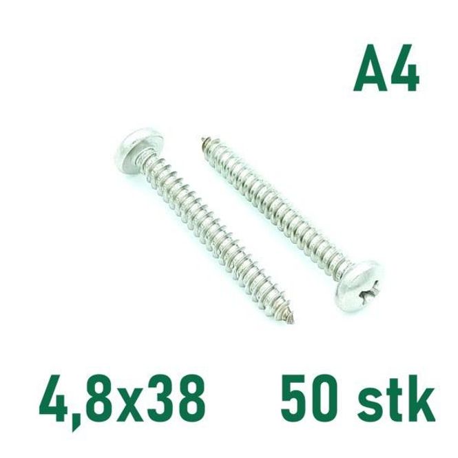 Hovedbilde 4,8x38 Plateskrue 50 stk Panhode Syrefast A4