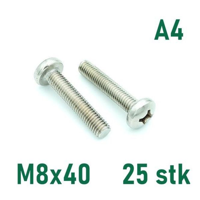 Hovedbilde M8x40 Maskinskrue 25 stk Panhode Syrefast A4