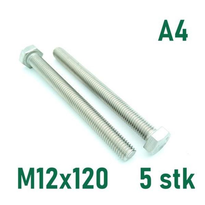 Hovedbilde M12x120 Sekskantskrue 5 stk  Syrefast A4