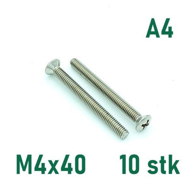 Hovedbilde M4x40 Maskinskrue 10 stk Linsehode Syrefast A4