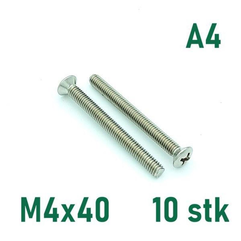 M4x40 Maskinskrue 10 stk Linsehode Syrefast A4