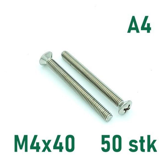 Hovedbilde M4x40 Maskinskrue 50 stk Linsehode Syrefast A4