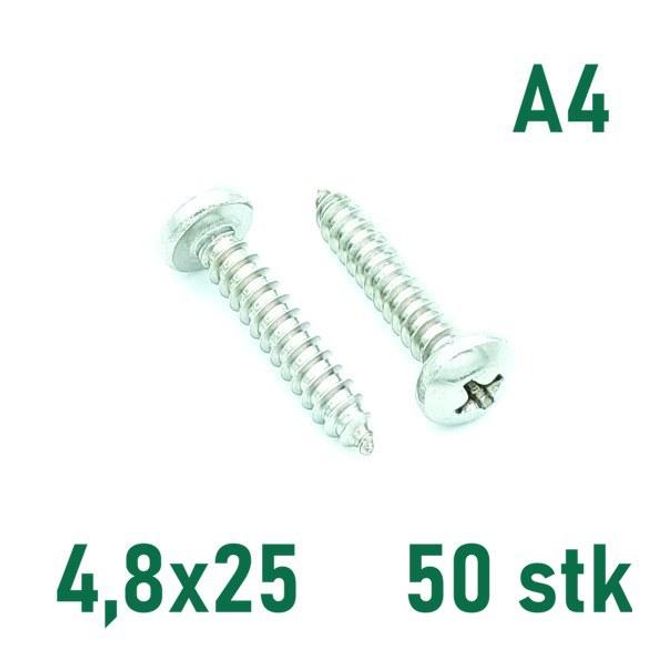 Hovedbilde 4,8x25 Plateskrue 50 stk Panhode Syrefast A4