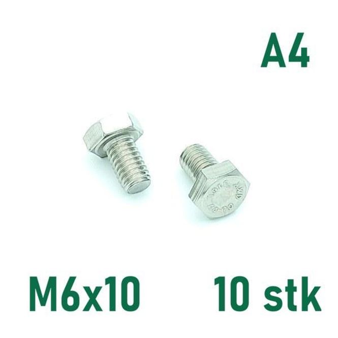 Hovedbilde M6x10 Sekskantskrue  10 stk  Syrefast A4