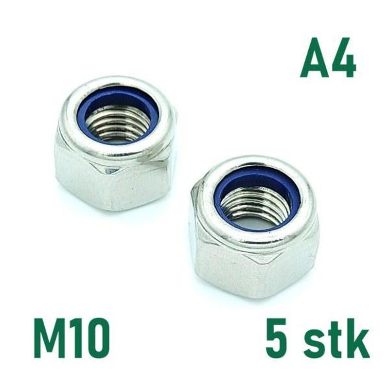 M10 Låsemutter 5 stk  Syrefast A4