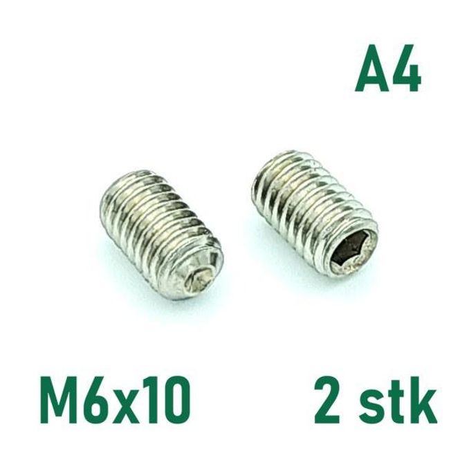 Hovedbilde M6x10 Settskrue 2 stk Syrefast A4