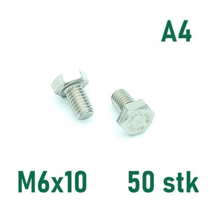 Hovedbilde M6x10 Sekskantskrue 50 stk  Syrefast A4