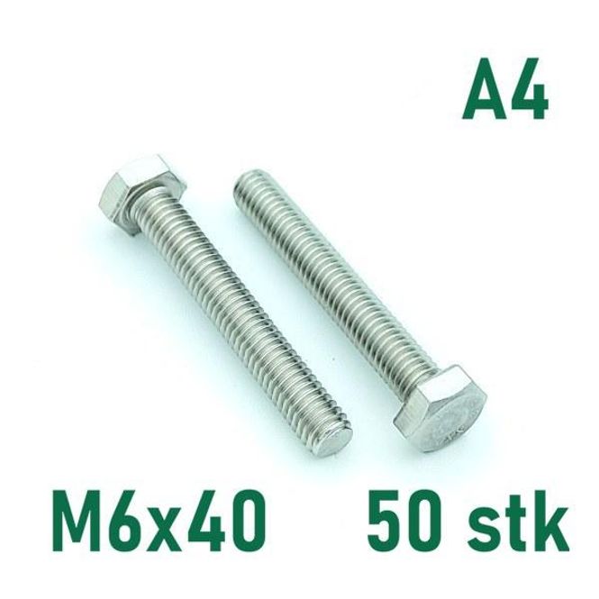 Hovedbilde M6x40 Sekskantskrue 50 stk  Syrefast A4