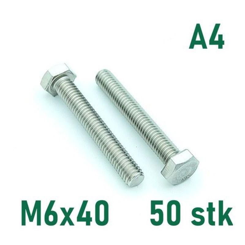 M6x40 Sekskantskrue 50 stk  Syrefast A4