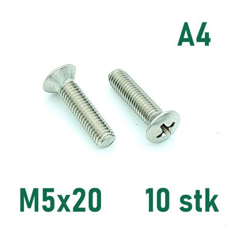 M5x20 Maskinskrue 10 stk Linsehode Syrefast A4