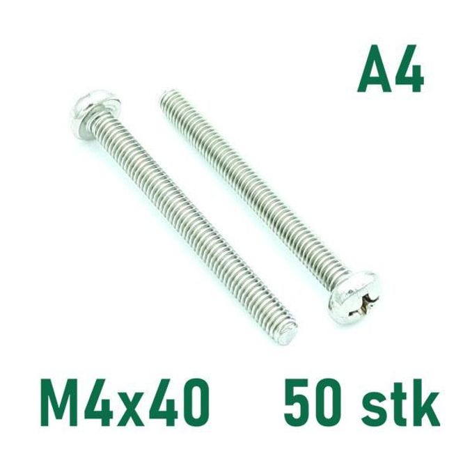 Hovedbilde M4x40 Maskinskrue 50 stk Panhode Syrefast A4