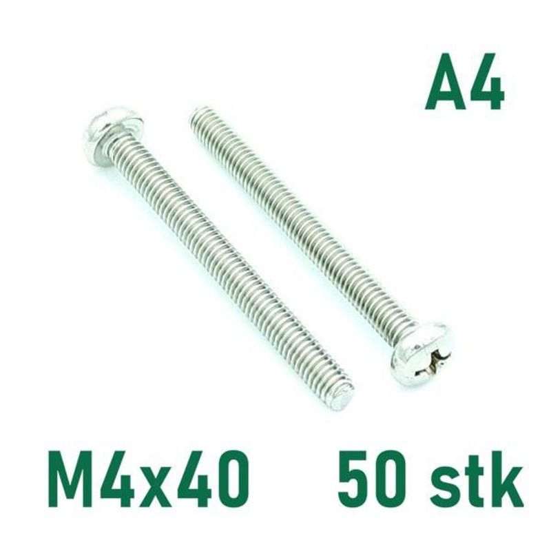 M4x40 Maskinskrue 50 stk Panhode Syrefast A4