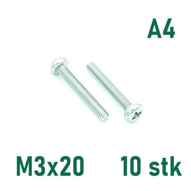 M3x20 Maskinskrue 10 stk Panhode Syrefast A4