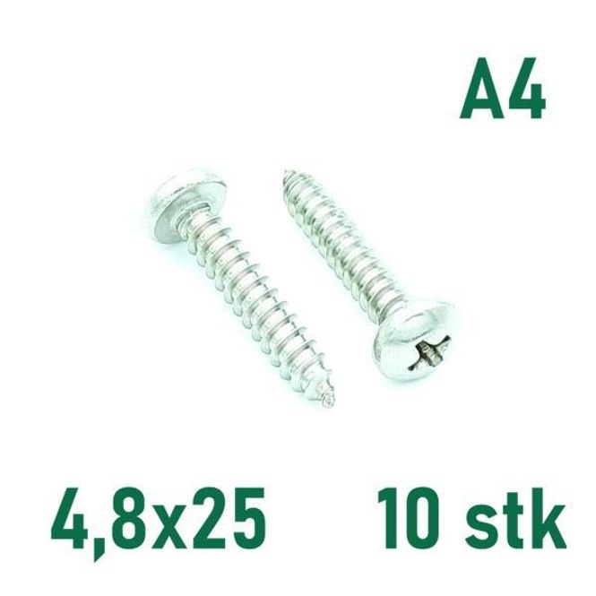 Hovedbilde 4,8x25 Plateskrue 10 stk Panhode Syrefast A4