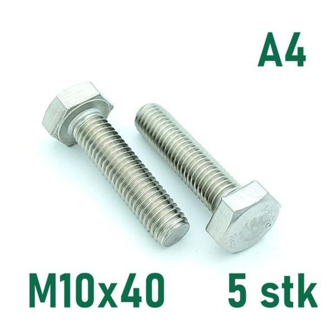 Hovedbilde M10x40 Sekskantskrue 5 stk  Syrefast A4