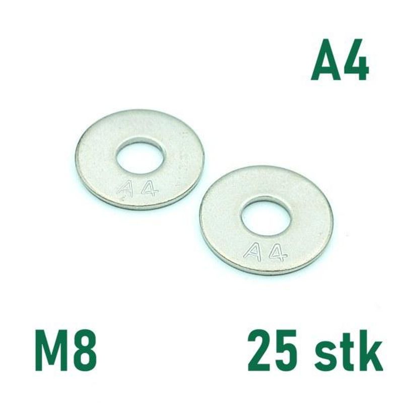 M8 Planskive 25 stk Syrefast A4
