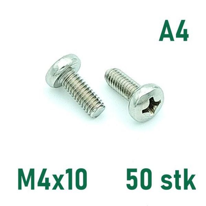 Hovedbilde M4x10 Maskinskrue 50 stk Panhode Syrefast A4