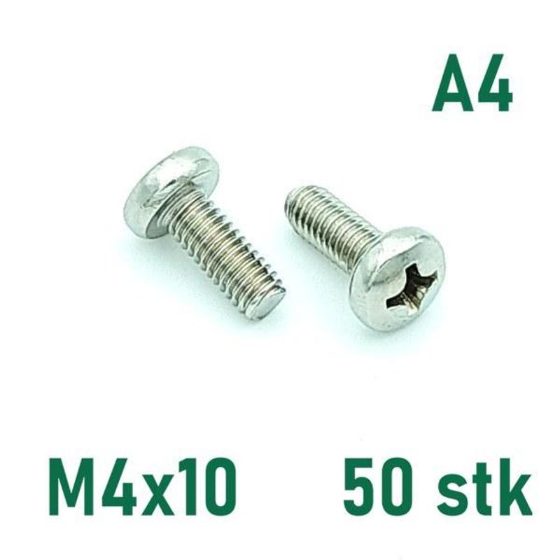 M4x10 Maskinskrue 50 stk Panhode Syrefast A4