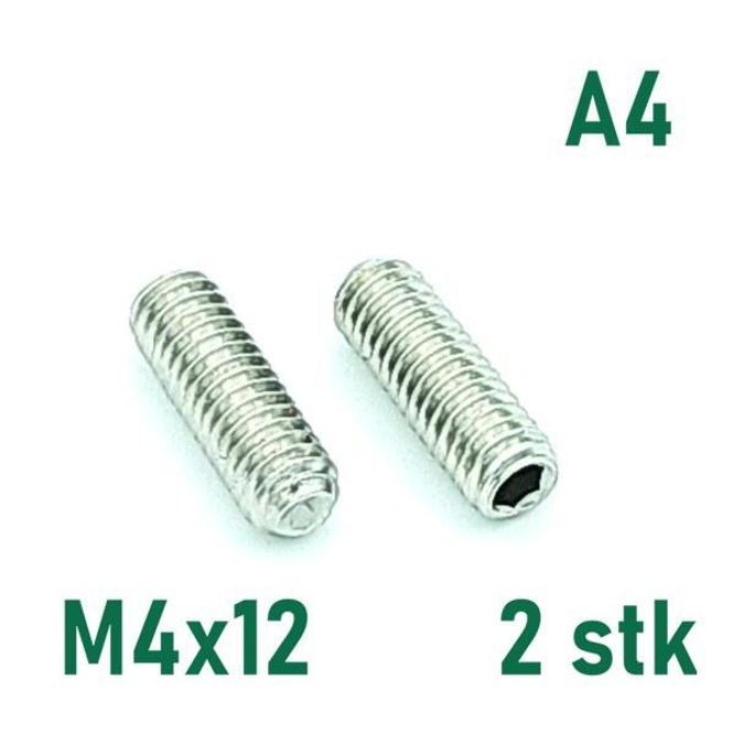Hovedbilde M4x12 Settskrue 2 stk Syrefast A4