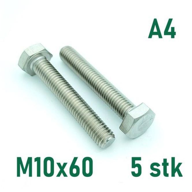 Hovedbilde M10x60 Sekskantskrue 5 stk  Syrefast A4
