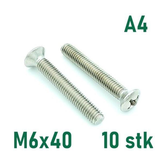 Hovedbilde M6x40 Maskinskrue 10 stk Linsehode Syrefast A4