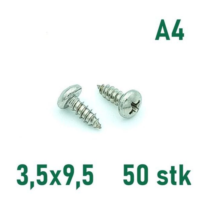 Hovedbilde 3,5x9,5 Plateskrue 50 stk Panhode Syrefast A4