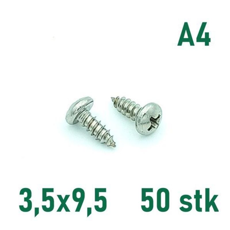 3,5x9,5 Plateskrue 50 stk Panhode Syrefast A4